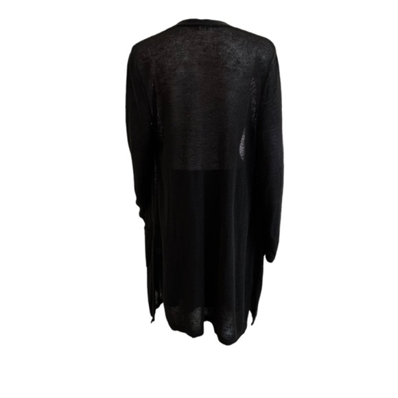 J Jill Black Long Length Cardigan Sweater Womens M Linen Blend Slits Minimalist - Picture 13 of 14
